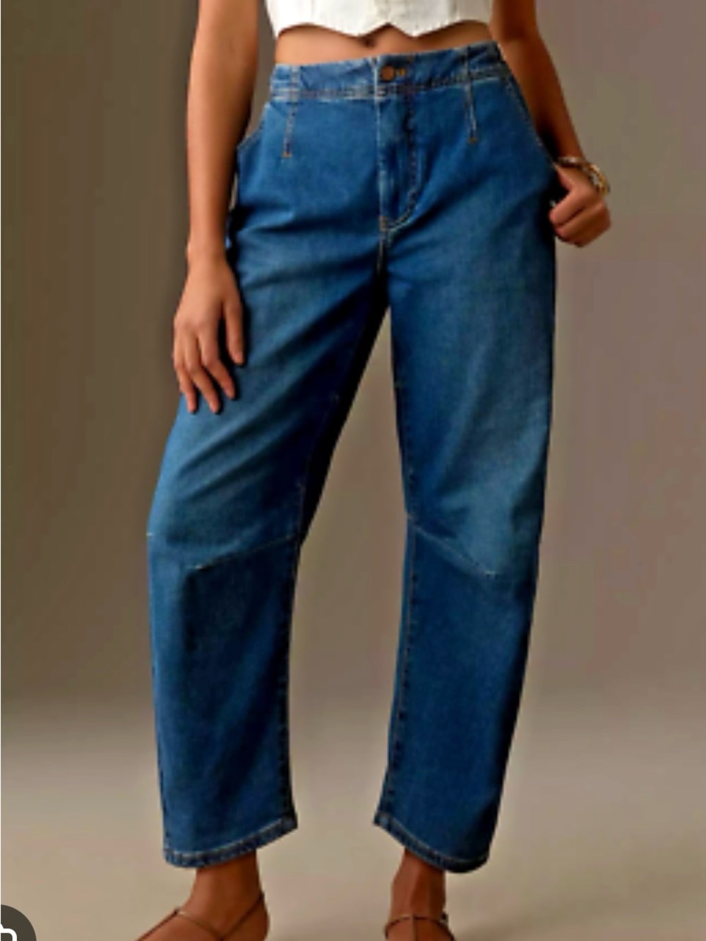 Pilcro Leni Deep Indigo Cropped Barrel Jeans